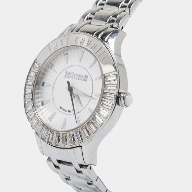 Pre Owned Just Cavalli Silver Stainless Steel Luminal R7253597501 Women's Wristwatch 39 mm