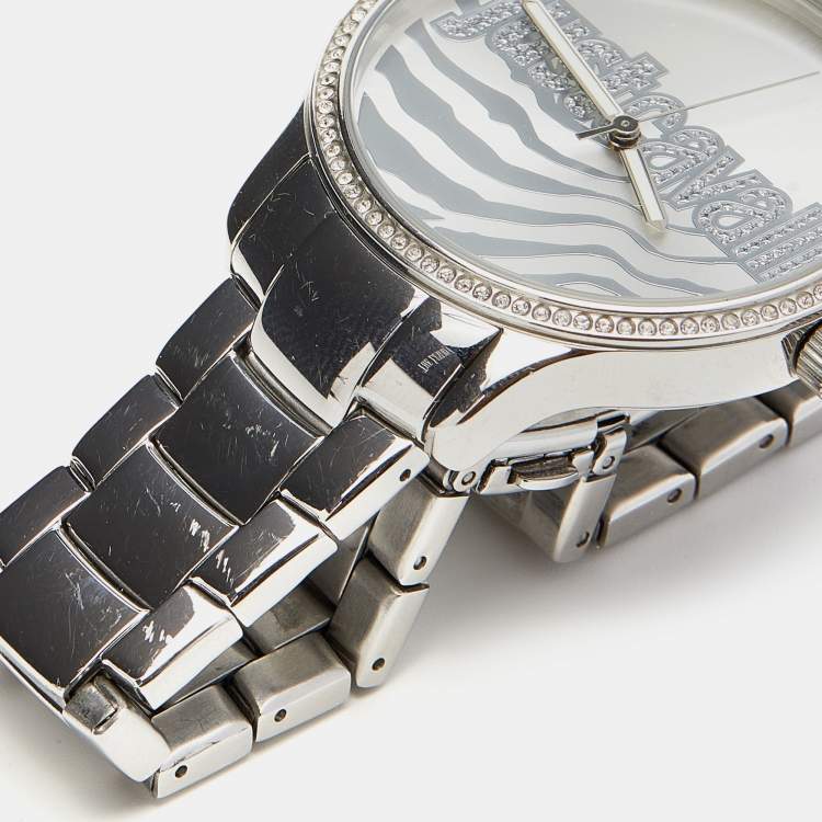 Pre Owned Just Cavalli Silver Stainless Steel Huge R7253127509 Women's Wristwatch 42 mm