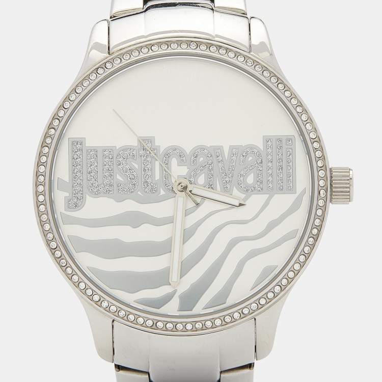 Pre Owned Just Cavalli Silver Stainless Steel Huge R7253127509 Women's Wristwatch 42 mm