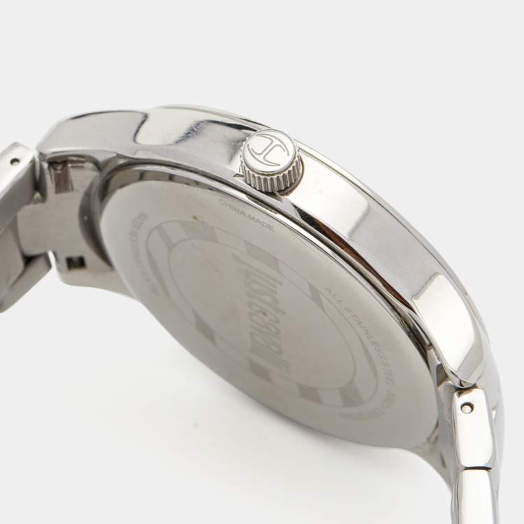 Pre Owned Just Cavalli Silver Stainless Steel Huge R7253127509 Women's Wristwatch 42 mm