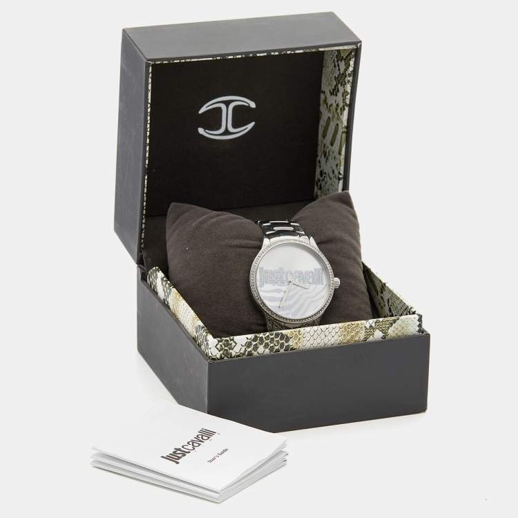 Pre Owned Just Cavalli Silver Stainless Steel Huge R7253127509 Women's Wristwatch 42 mm