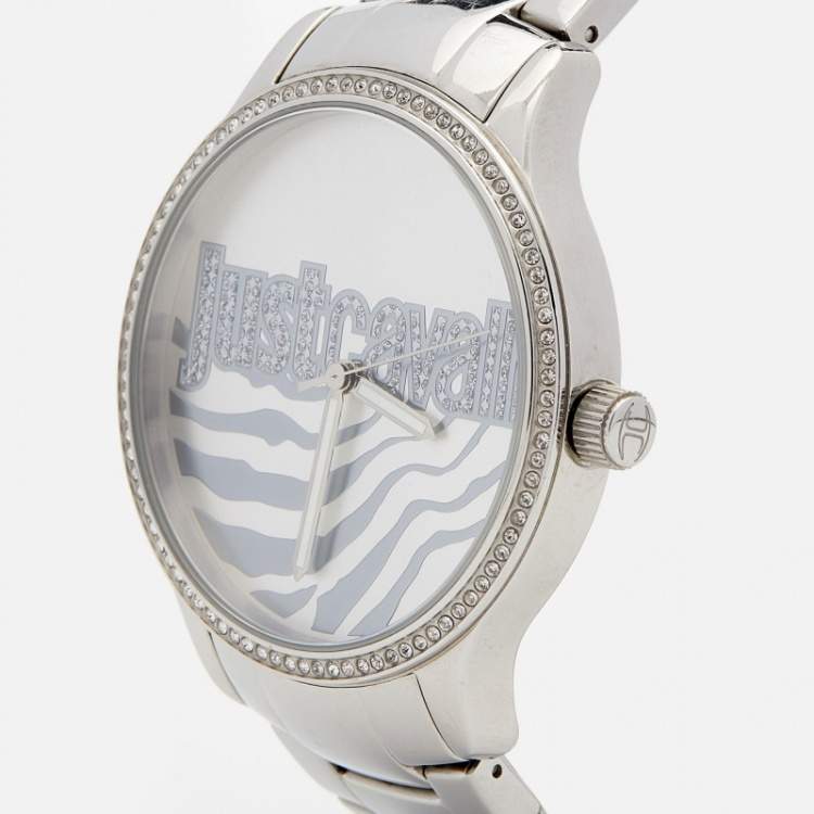 Pre Owned Just Cavalli Silver Stainless Steel Huge R7253127509 Women's Wristwatch 42 mm