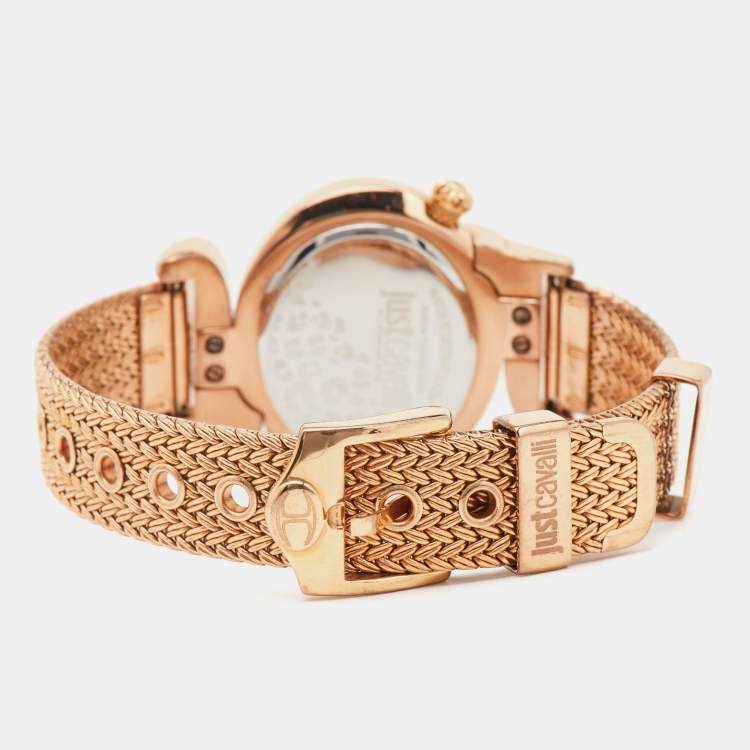Pre Owned Just Cavalli Brown Rose Gold Tone Stainless Steel Sin 7253591506 Women's Wristwatch 35 mm