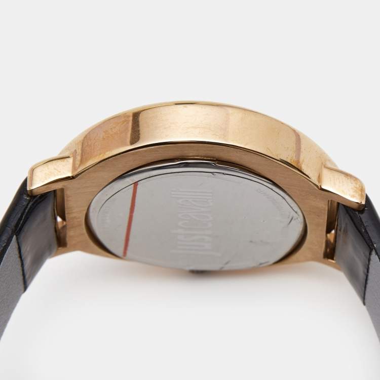 مملوكة مسبقًا Just Cavalli Black Rose Gold Plated Stainless Steel Leather Lac R7251186505 Women's Wristwatch 42 mm
