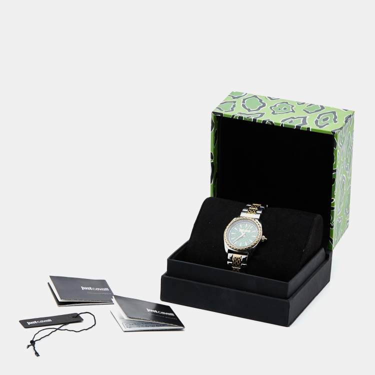 Pre Owned Just Cavalli Green Two Tone Stainless Steel Glam JC1L239M0105 Women's Wristwatch 30 mm 