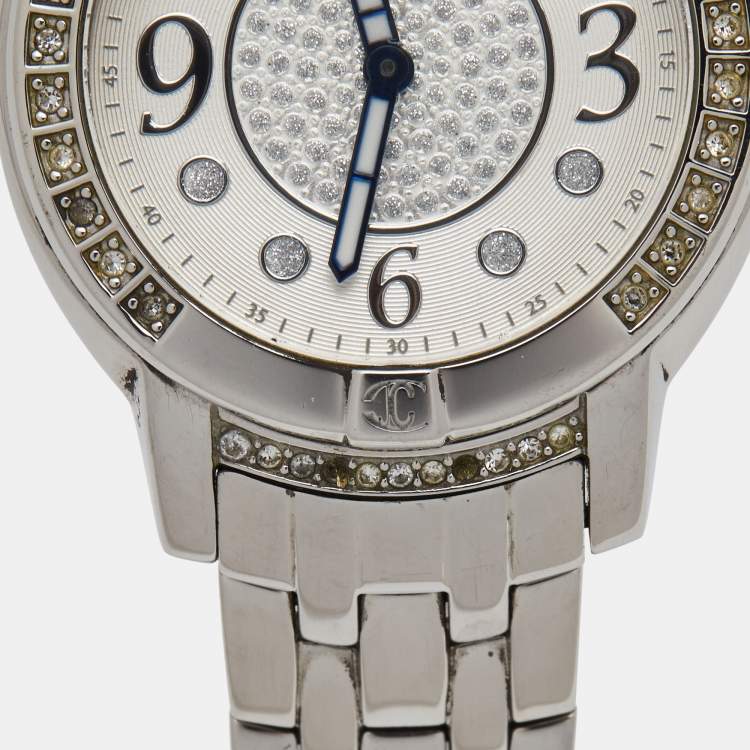 Pre Owned Just Cavalli Silver Crystal Embellished Stainless Steel R7253161515 Women's Wristwatch 34 mm
