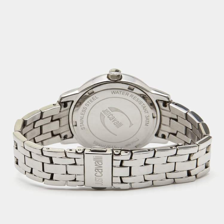 Pre Owned Just Cavalli Silver Crystal Embellished Stainless Steel R7253161515 Women's Wristwatch 34 mm