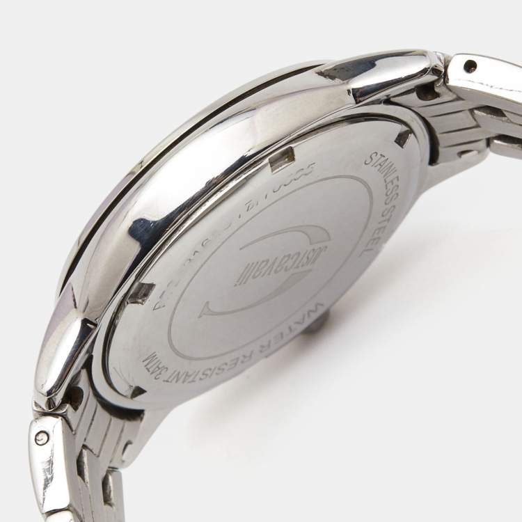 Pre Owned Just Cavalli Silver Crystal Embellished Stainless Steel R7253161515 Women's Wristwatch 34 mm