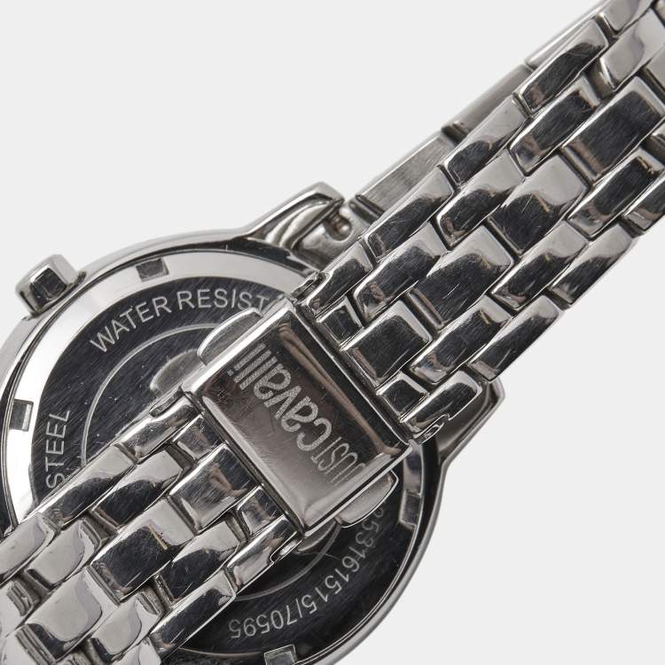 Pre Owned Just Cavalli Silver Crystal Embellished Stainless Steel R7253161515 Women's Wristwatch 34 mm