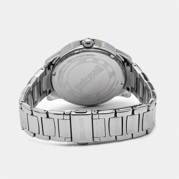 Pre Owned Just Cavalli Purple Silver Crystal Embellished Stainless Steel R7253196501 Women's Wristwatch 40 mm