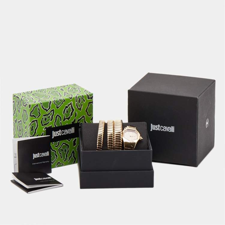 Pre Owned Just Cavalli Glittered Champagne Rose Gold Plated Stainless Steel Glam Chic JC1L115M0035 Women's Wristwatch 22 mm