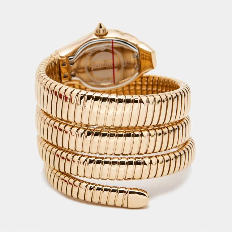 Pre Owned Just Cavalli Glittered Champagne Rose Gold Plated Stainless Steel Glam Chic JC1L115M0035 Women's Wristwatch 22 mm