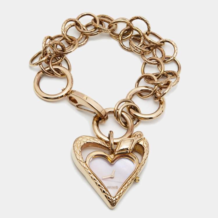 Pre Owned Just Cavalli Pink Mother Of Pearl Gold Plated R7253424645 Women's Wristwatch 39 mm