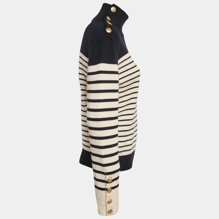 Pre Owned JW Anderson Navy Blue Striped Merino Wool Knit Sweater S