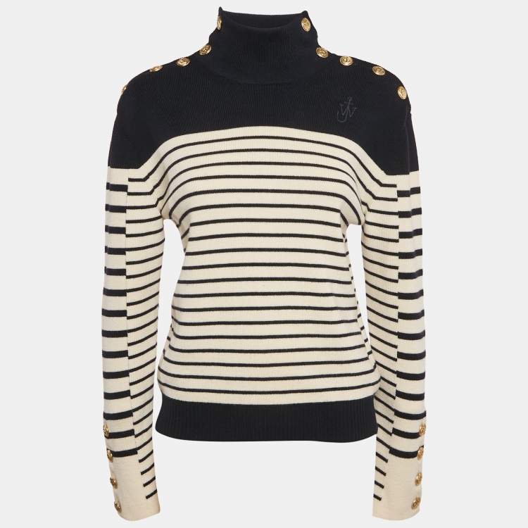Pre Owned JW Anderson Navy Blue Striped Merino Wool Knit Sweater S