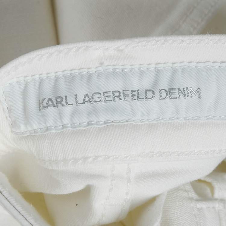 Pre Owned Karl Lagerfeld White Splatter Print Denim Jeans S Waist 27"