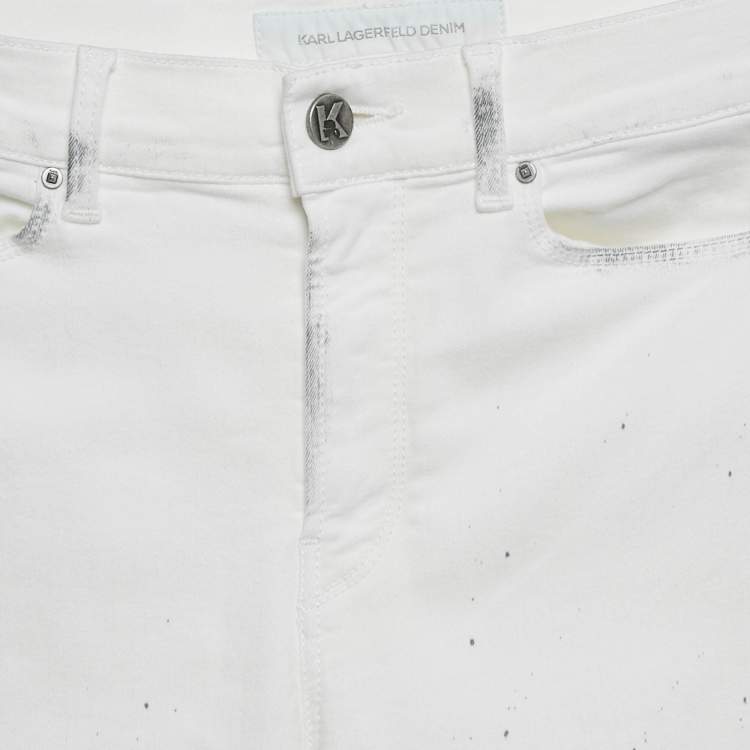Pre Owned Karl Lagerfeld White Splatter Print Denim Jeans S Waist 27"