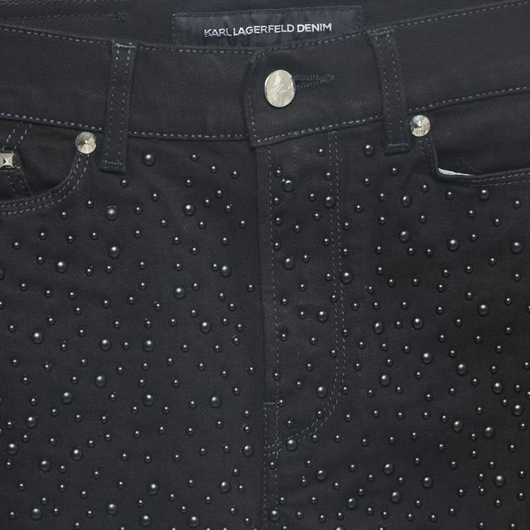 Pre Owned Karl Lagerfeld Black Studded Denim Skinny Jeans S Waist 27"