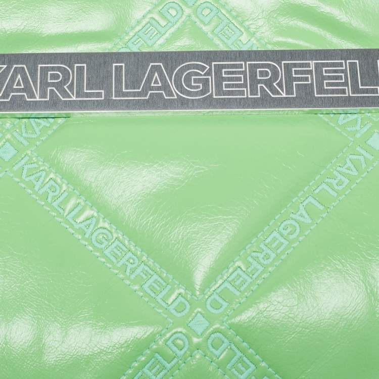 مملوكة مسبقًا Karl Lagerfeld Light Green Logo Quilted Leather K/Kross Baguette Bag