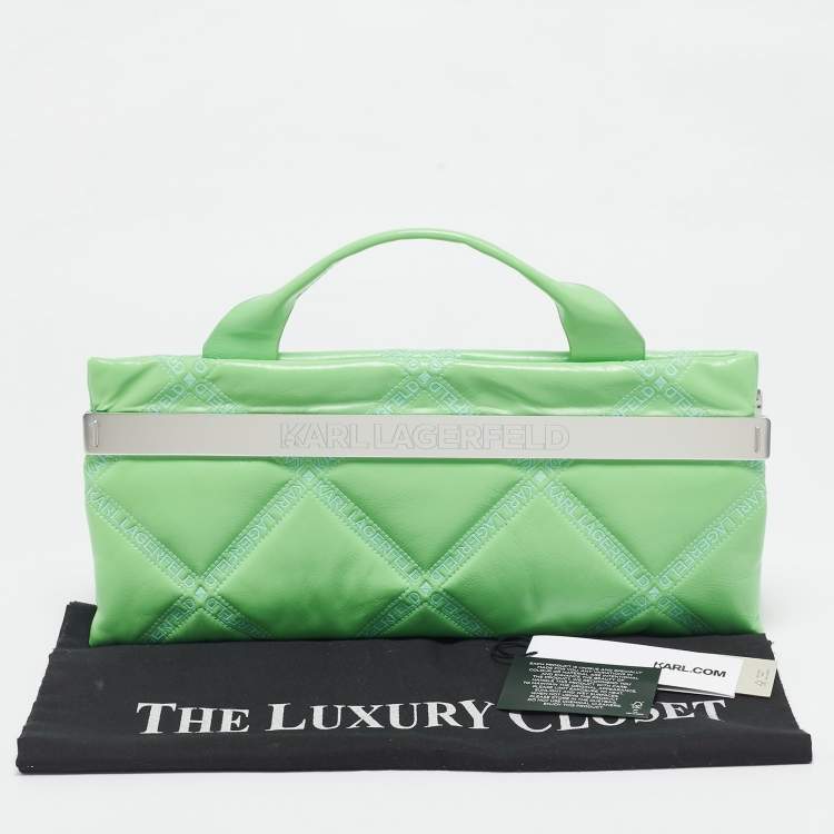 مملوكة مسبقًا Karl Lagerfeld Light Green Logo Quilted Leather K/Kross Baguette Bag