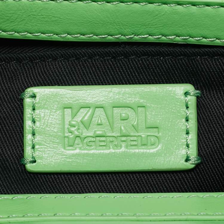مملوكة مسبقًا Karl Lagerfeld Light Green Logo Quilted Leather K/Kross Baguette Bag