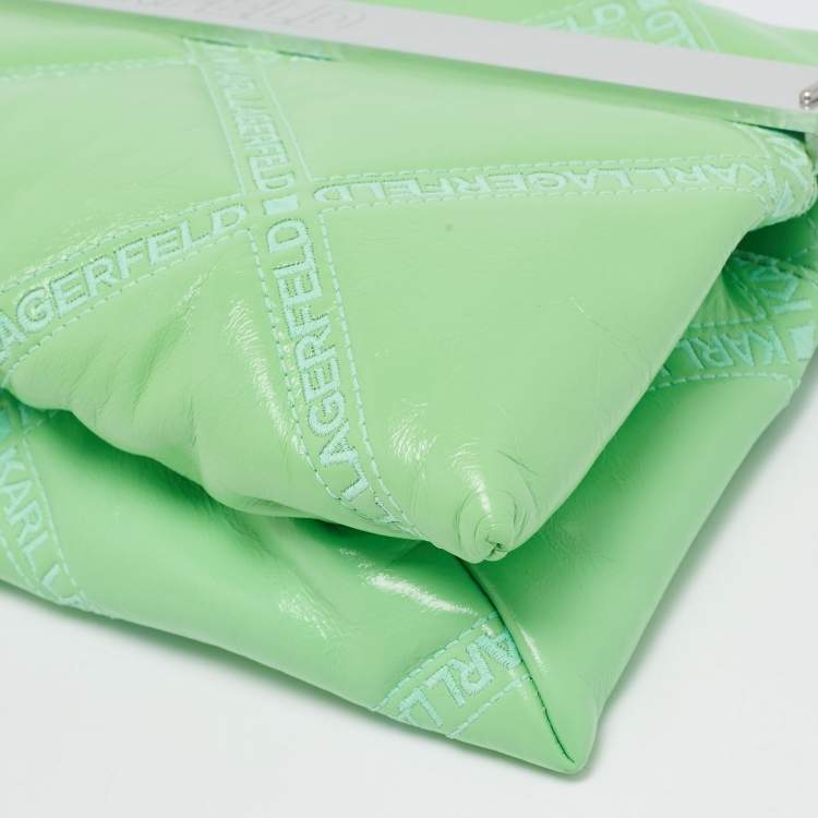 مملوكة مسبقًا Karl Lagerfeld Light Green Logo Quilted Leather K/Kross Baguette Bag