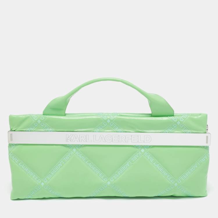 مملوكة مسبقًا Karl Lagerfeld Light Green Logo Quilted Leather K/Kross Baguette Bag
