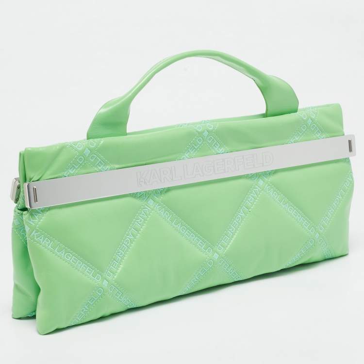مملوكة مسبقًا Karl Lagerfeld Light Green Logo Quilted Leather K/Kross Baguette Bag