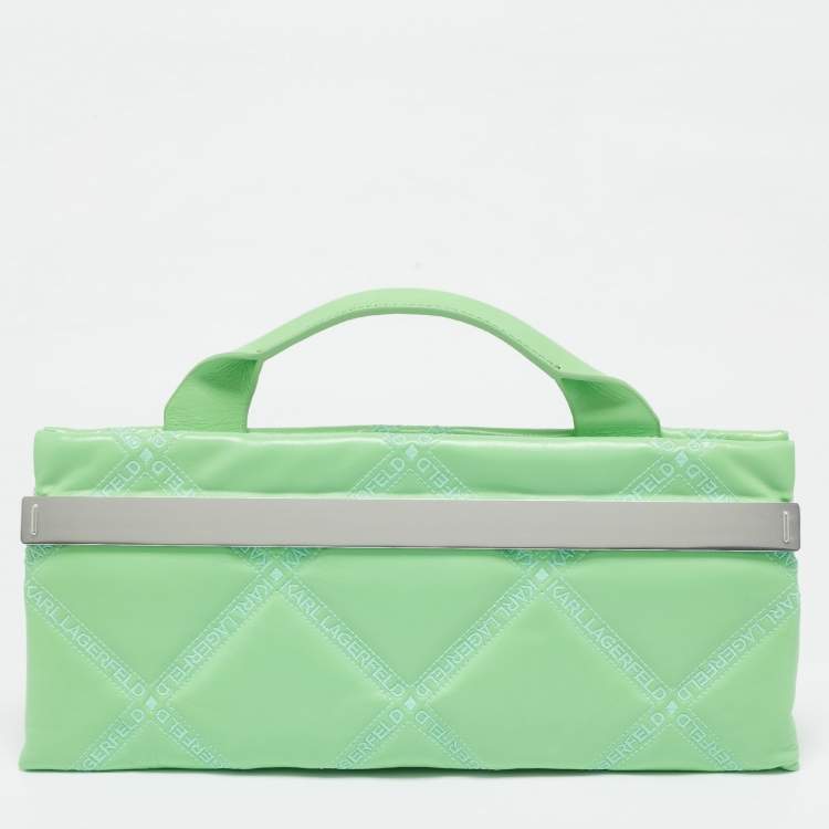 مملوكة مسبقًا Karl Lagerfeld Light Green Logo Quilted Leather K/Kross Baguette Bag