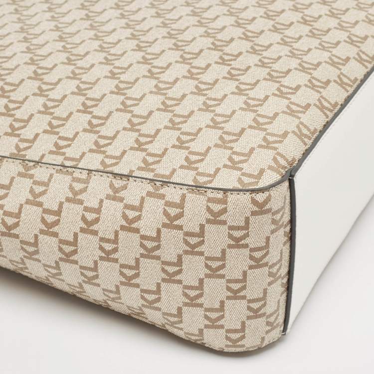 Pre Owned Karl Lagerfeld Taupe/White Monogram Coated Canvas Tote