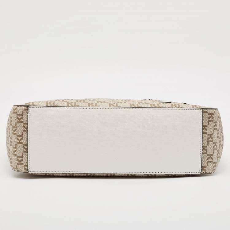 Pre Owned Karl Lagerfeld Taupe/White Monogram Coated Canvas Tote