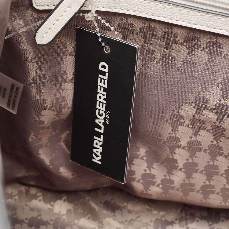 Pre Owned Karl Lagerfeld Taupe/White Monogram Coated Canvas Tote