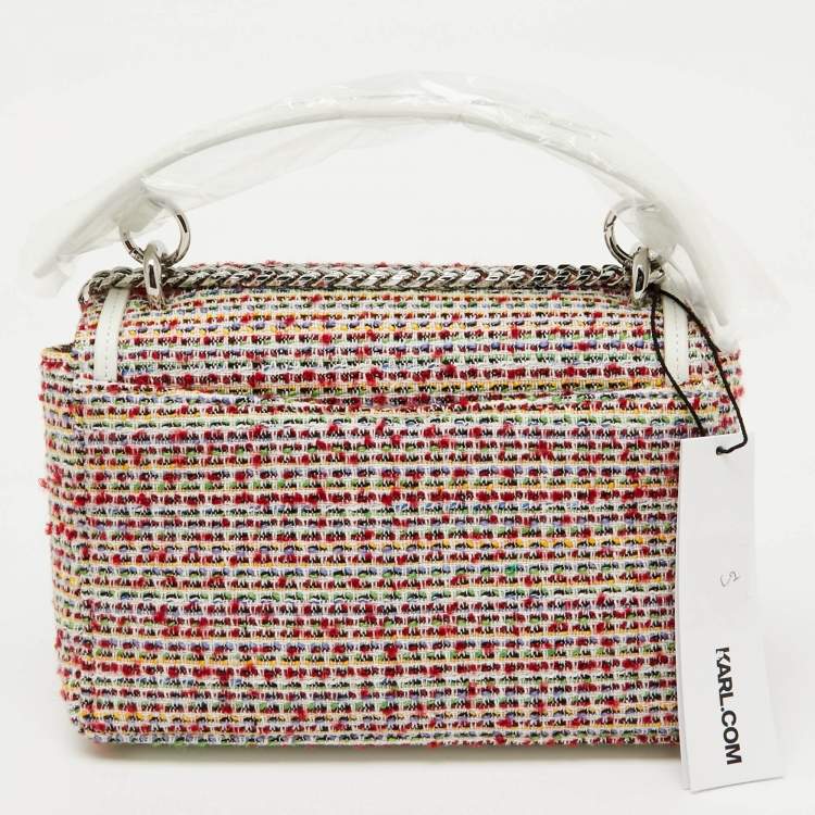 Pre Owned Karl Lagerfeld Multicolor Tweed and Leather Flap Top Handle Bag