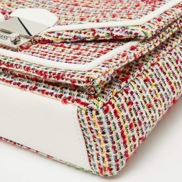 Pre Owned Karl Lagerfeld Multicolor Tweed and Leather Flap Top Handle Bag