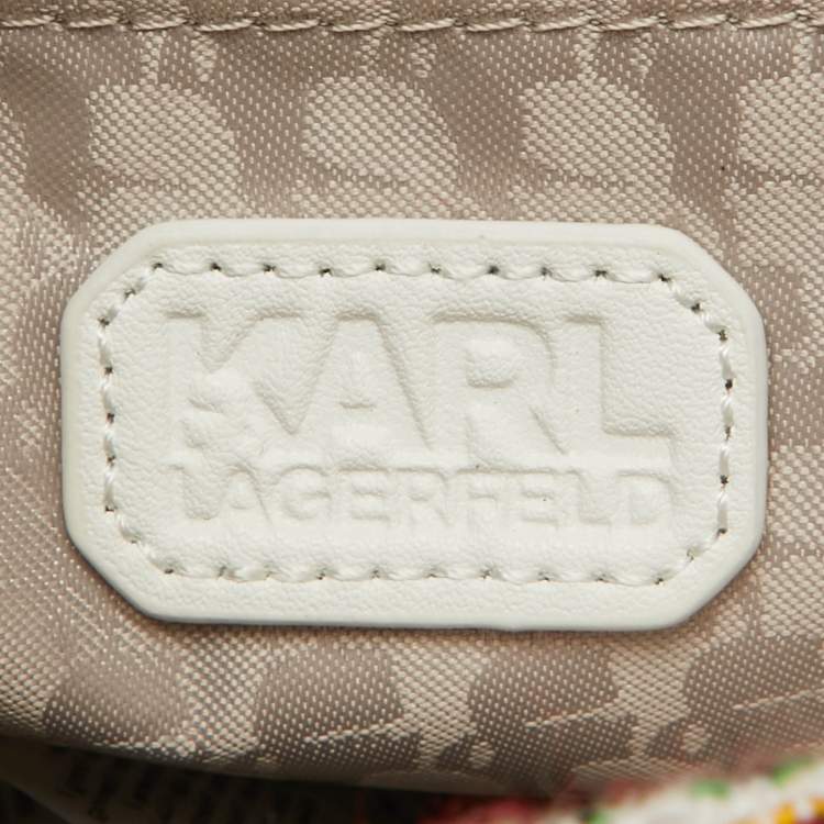 Pre Owned Karl Lagerfeld Multicolor Tweed and Leather Flap Top Handle Bag