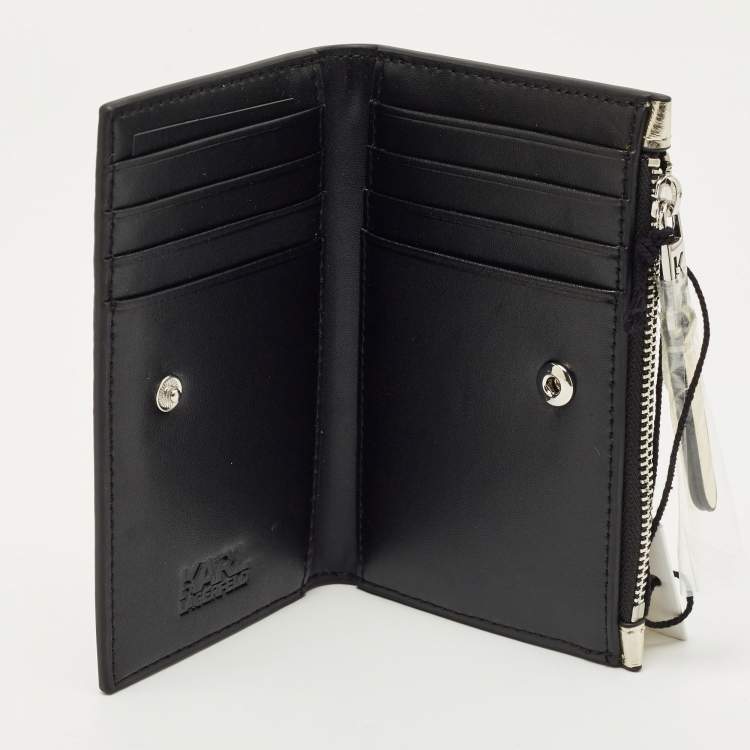 Pre Owned Karl Lagerfeld Gold/Silver Faux Leather K/Signature Bifold Wallet