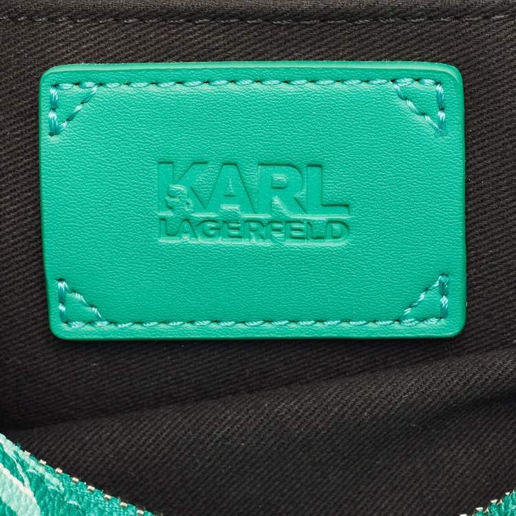 Pre Owned Karl Lagerfeld Green Monogram Coated Canvas and Leather K/Ikonik Camera Bag