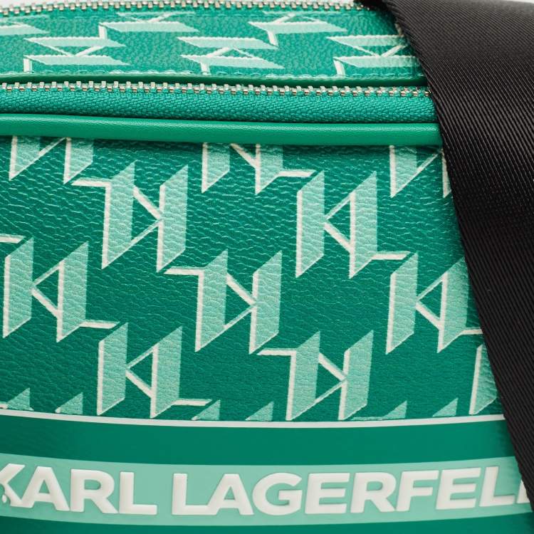 Pre Owned Karl Lagerfeld Green Monogram Coated Canvas and Leather K/Ikonik Camera Bag