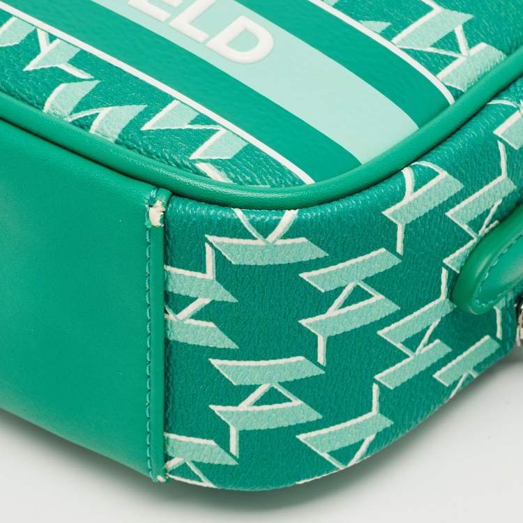 Pre Owned Karl Lagerfeld Green Monogram Coated Canvas and Leather K/Ikonik Camera Bag
