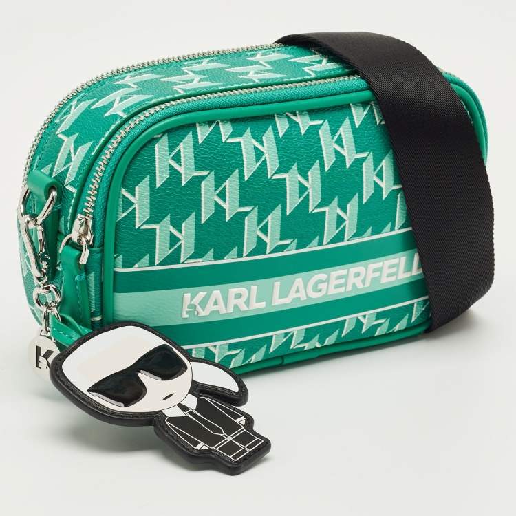 Pre Owned Karl Lagerfeld Green Monogram Coated Canvas and Leather K/Ikonik Camera Bag