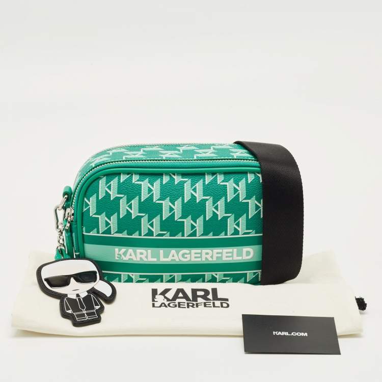 Pre Owned Karl Lagerfeld Green Monogram Coated Canvas and Leather K/Ikonik Camera Bag