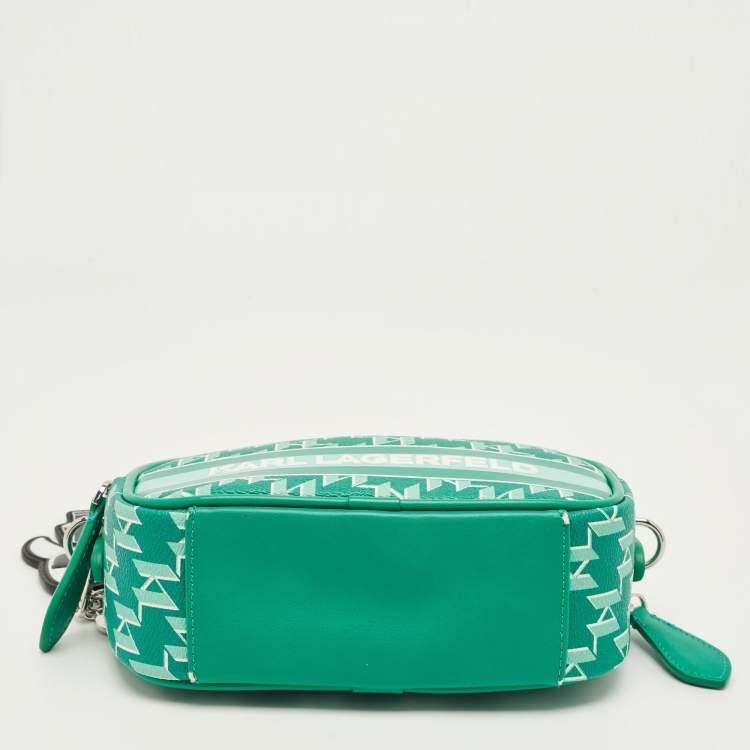 Pre Owned Karl Lagerfeld Green Monogram Coated Canvas and Leather K/Ikonik Camera Bag
