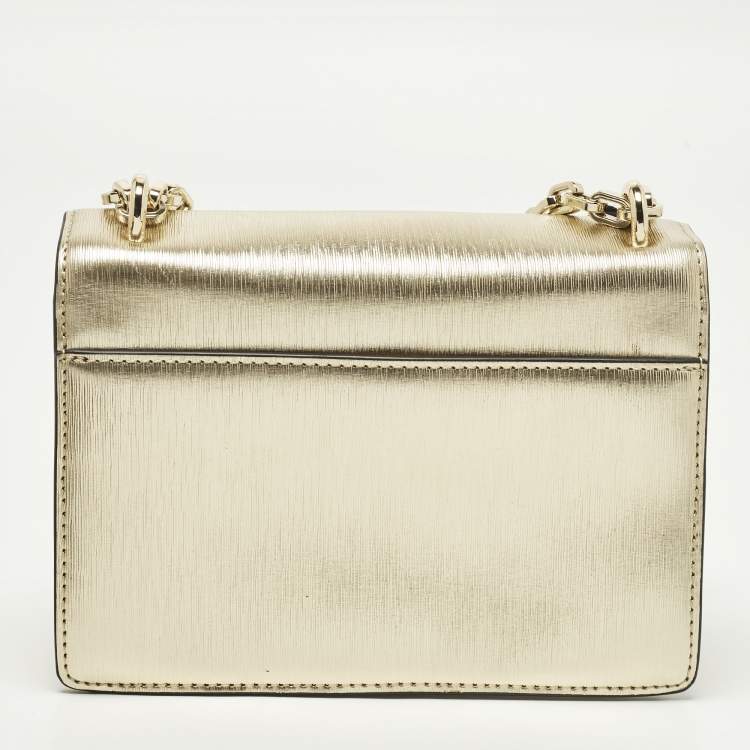 Pre Owned Karl Lagerfeld K/Signature Gold Leather Shoulder Bag