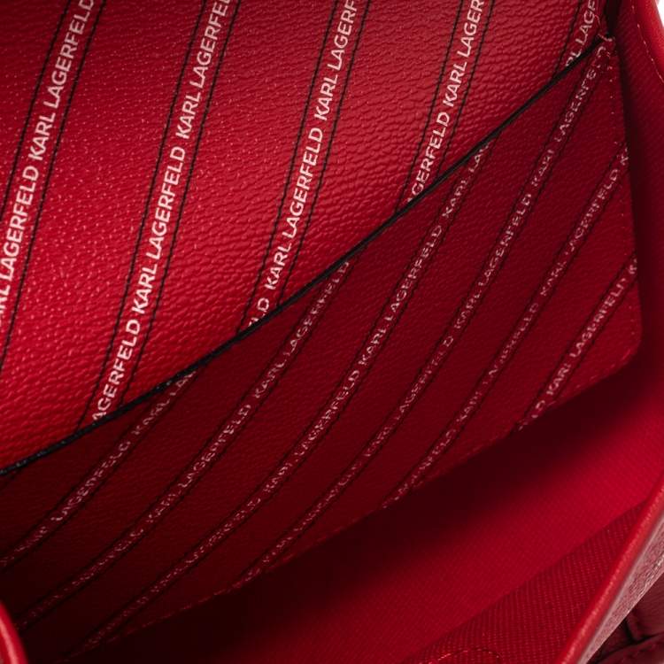 Pre Owned Karl Lagerfeld Red Coated Canvas K/Stripe Logo Crossbody Bag    
