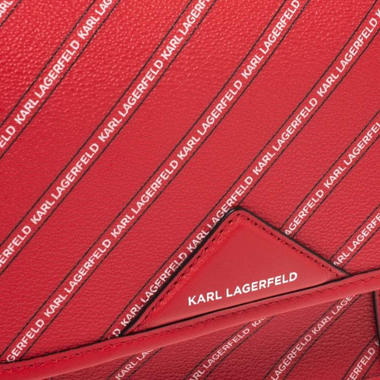 Pre Owned Karl Lagerfeld Red Coated Canvas K/Stripe Logo Crossbody Bag    