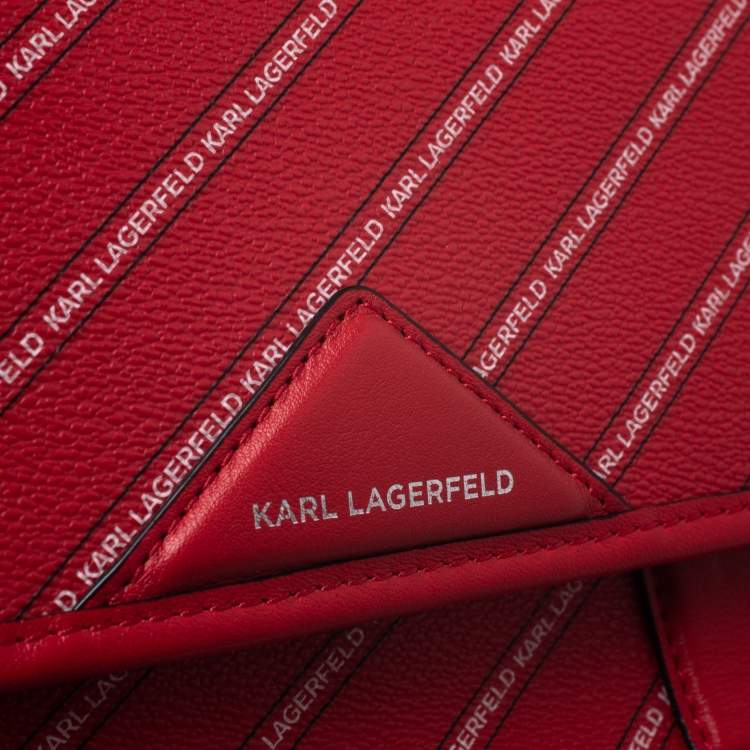 Pre Owned Karl Lagerfeld Red Coated Canvas K/Stripe Logo Crossbody Bag    