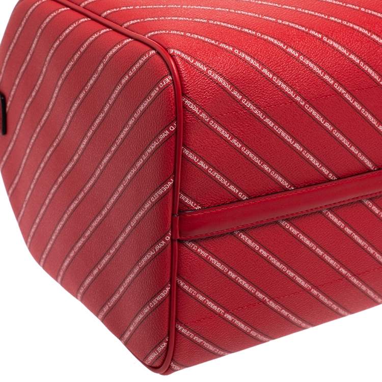 Pre Owned Karl Lagerfeld Red Coated Canvas and Leather K/Stripe Logo Weekender Bag