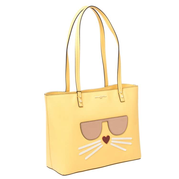 مملوكة مسبقًا Karl Lagerfeld Yellow Leather Maybelle Cat Tote