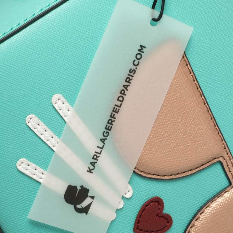 Pre Owned Karl Lagerfeld Mint Green Leather Maybelle Choupette Crossbody Bag                   