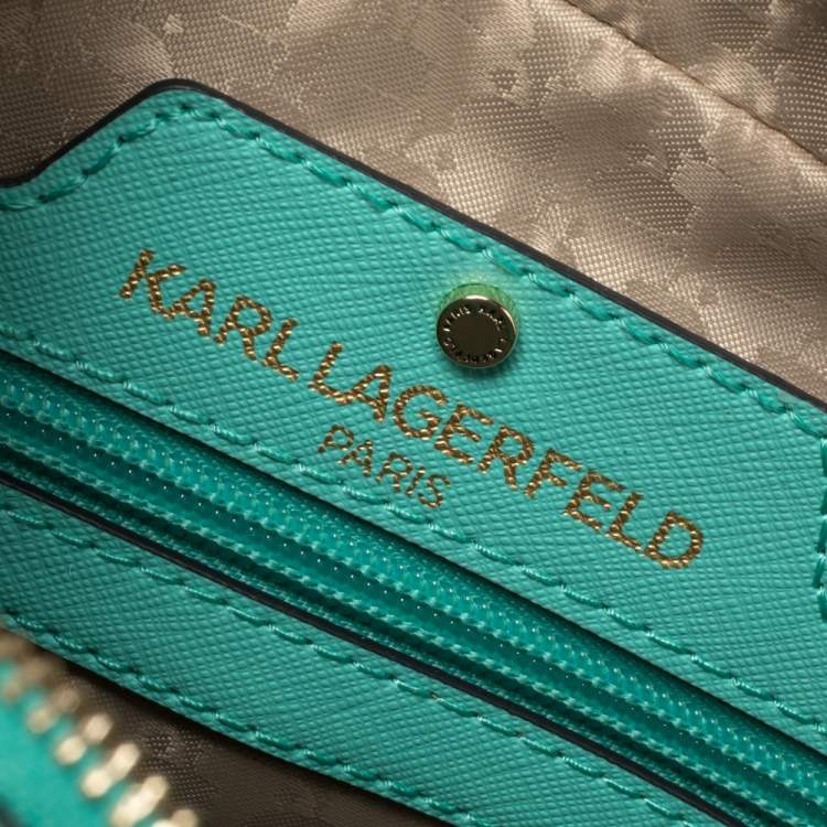 Pre Owned Karl Lagerfeld Mint Green Leather Maybelle Choupette Crossbody Bag                   